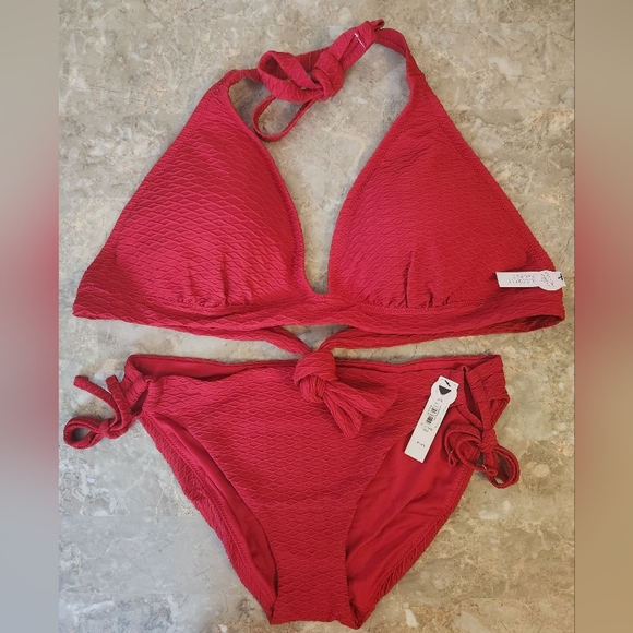XL/L/XL VS Swim Removable PushUp Halter Bikini Top Side Tie Bikini Set Red - Picture 1 of 10